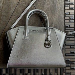 Michael Kors Avril Small Leather Top-Zip Satchel Color Silver